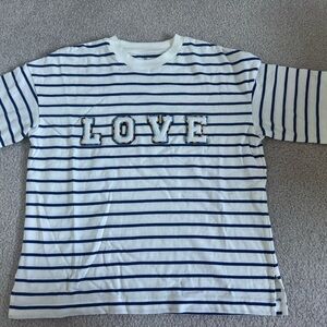 Customized beaded felt LOVE appliqué preppy tee - Muji